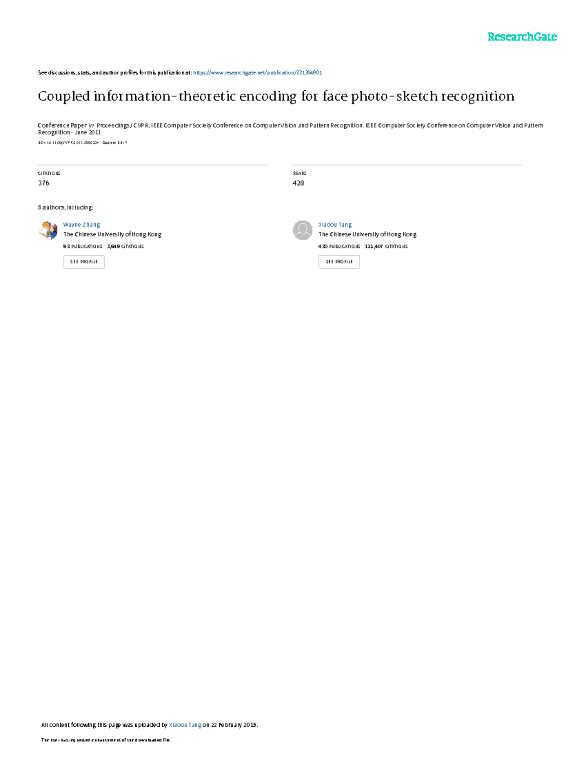 Coupled Information-Theoretic Encoding for Photo-Sketch Recognition ...