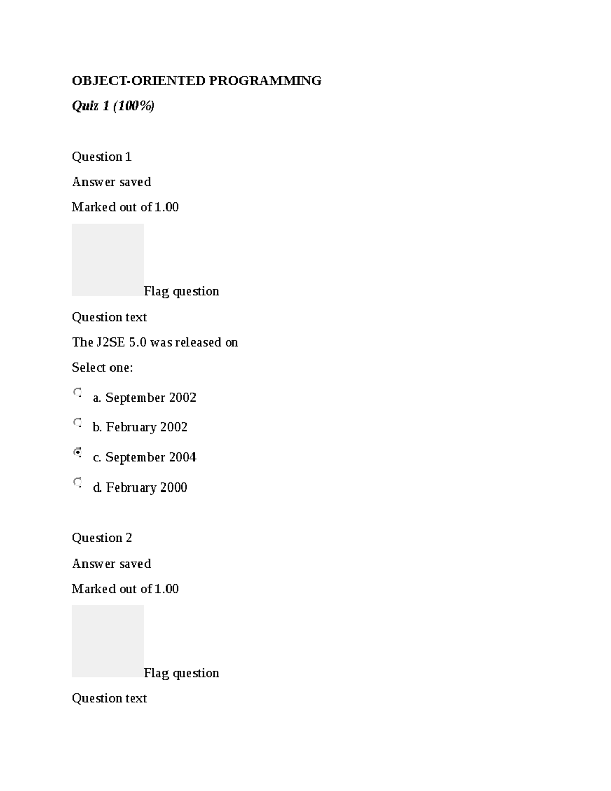 OOP - exams answers - OBJECT-ORIENTED PROGRAMMING Quiz 1 (100% ...