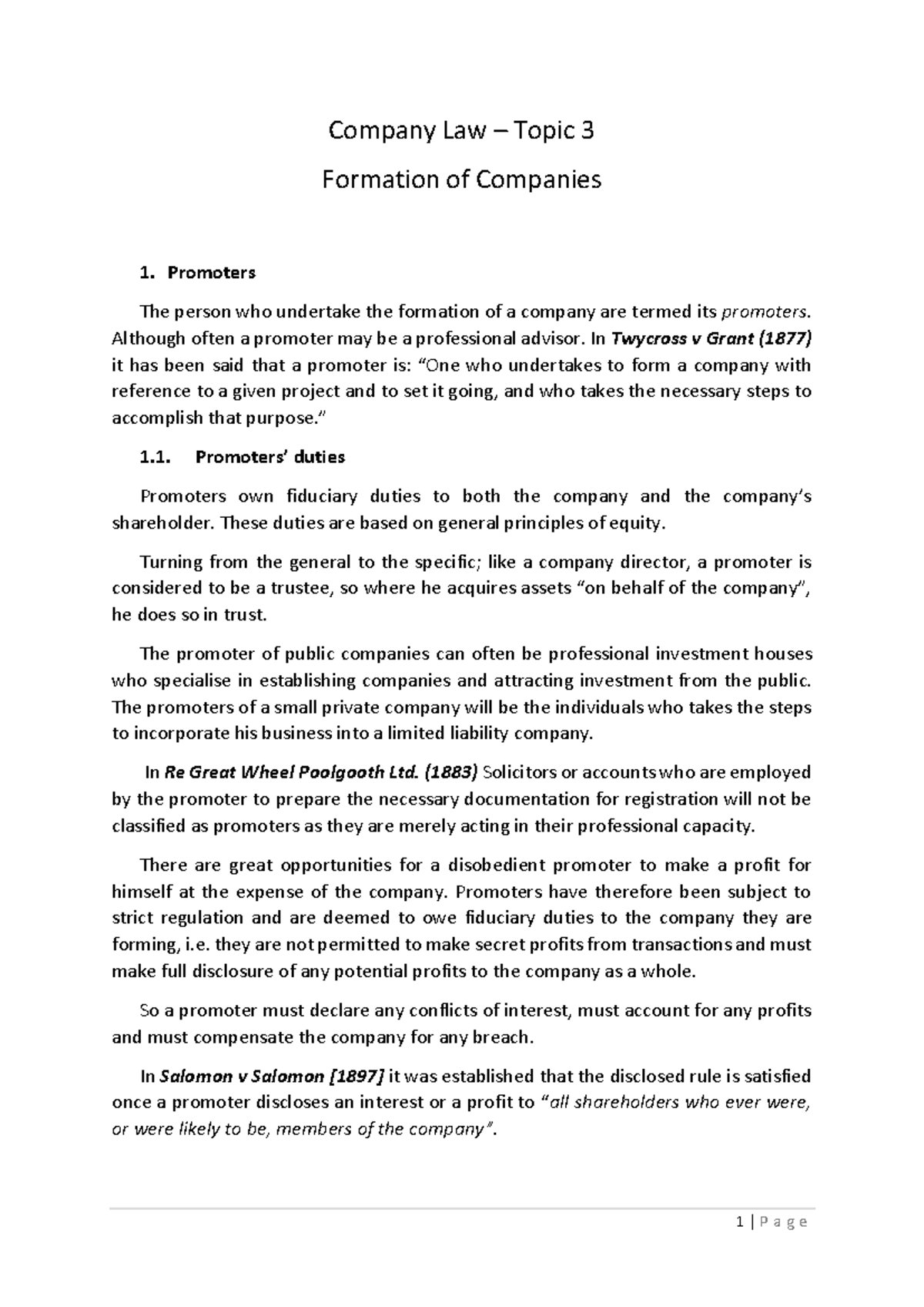 Company Law - Lecture Notes 3: Formation of Companies & Promoters - Studocu