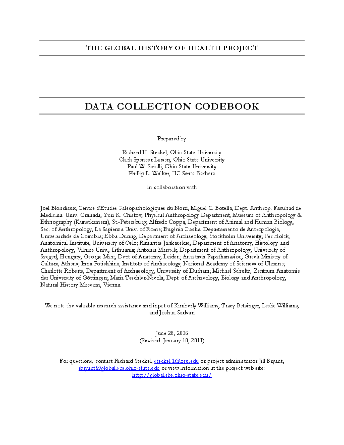 DATA Collection Codebook for Global Health History Project - Studocu
