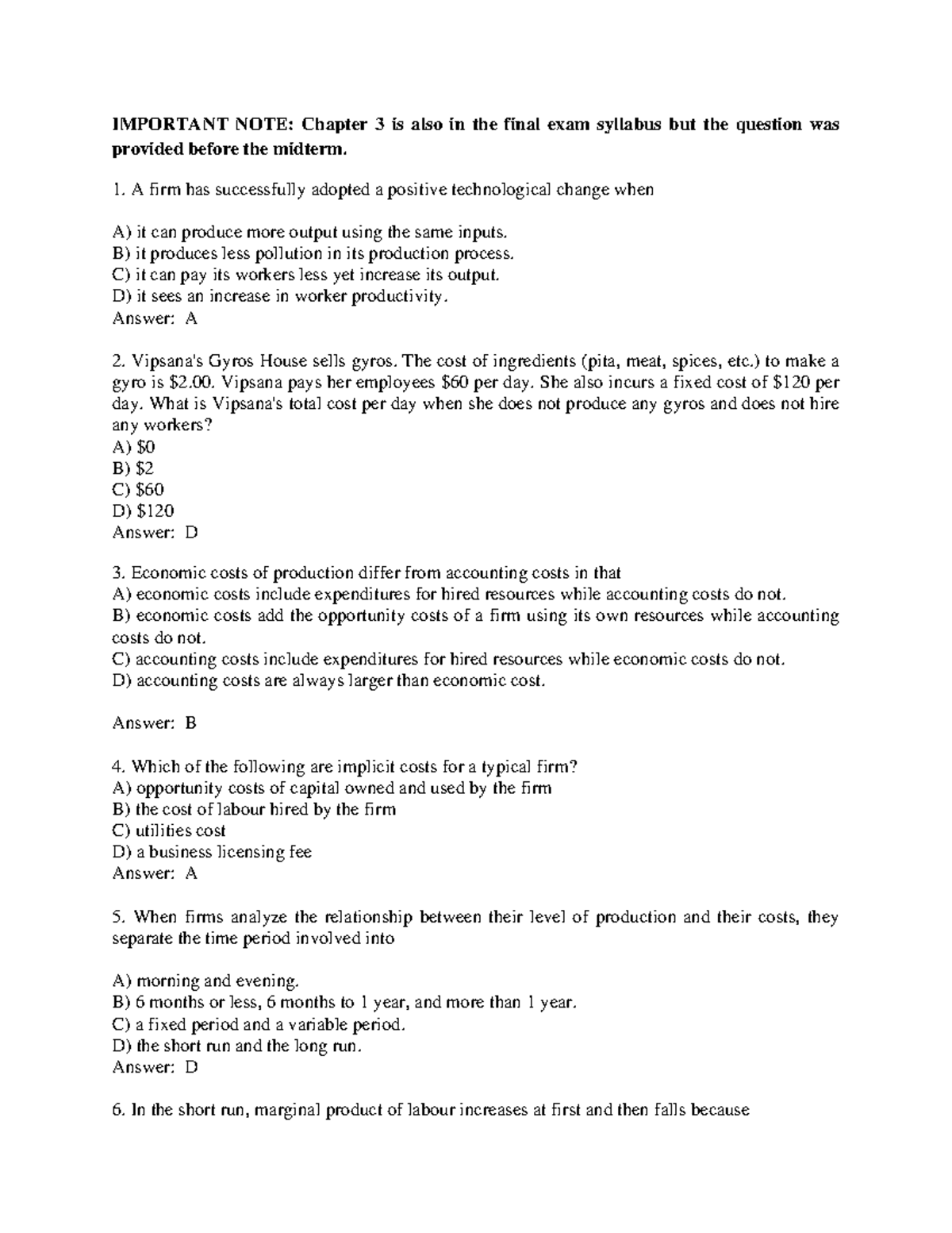 Final exam practice MCQ answers for ECON 101 - Studocu