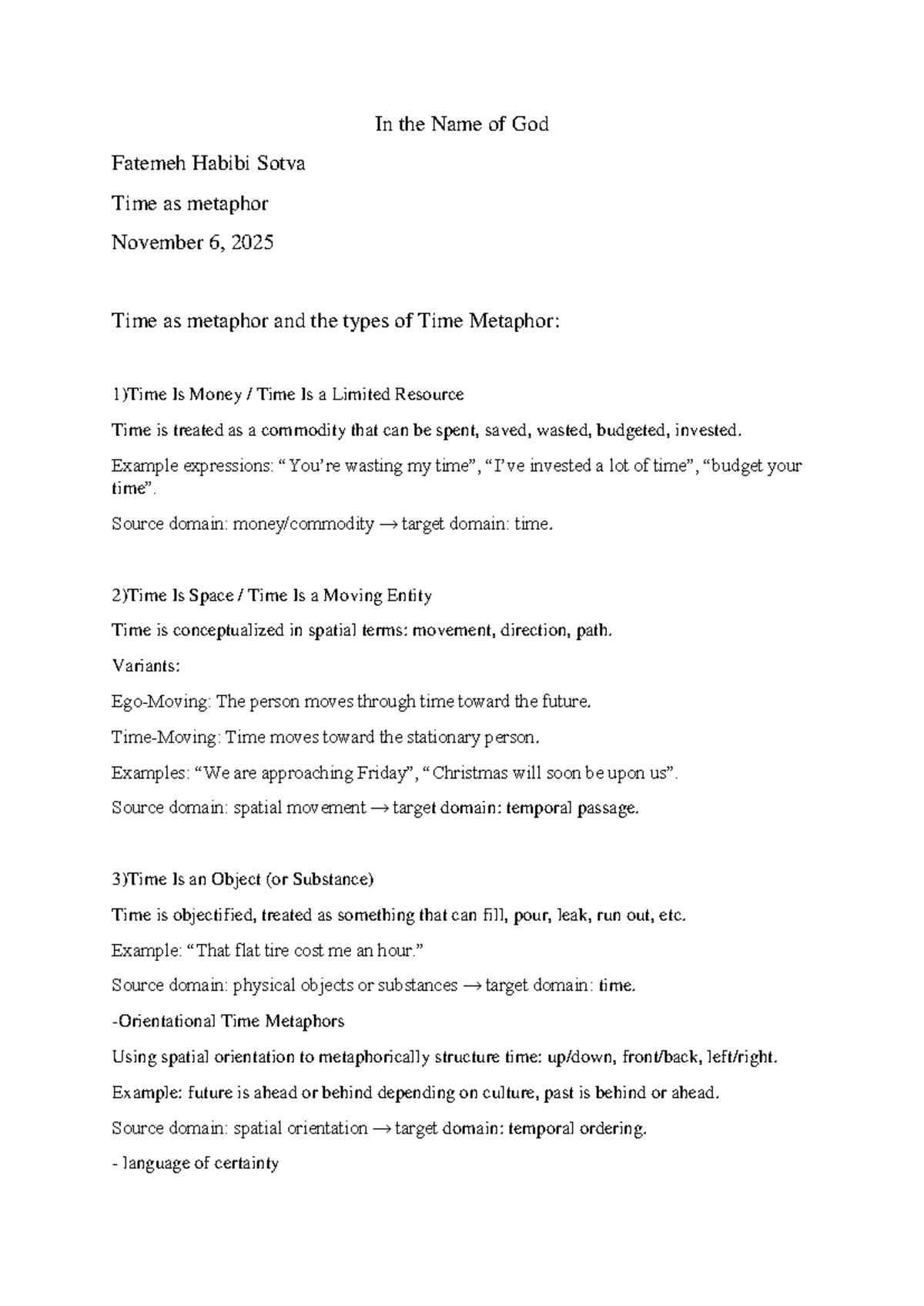 Time as Metaphor: Analyzing Temporal Concepts in Language - Studocu
