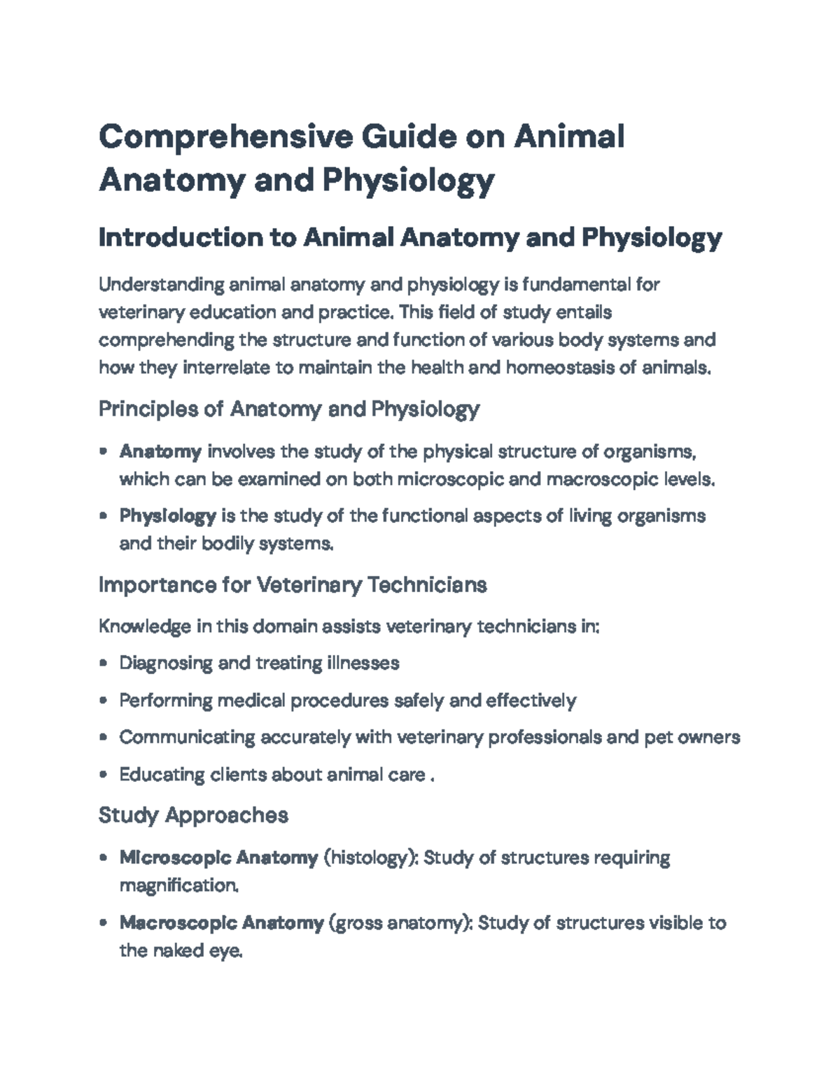 Comprehensive Guide to Animal Anatomy & Physiology for Vet Techs - Studocu