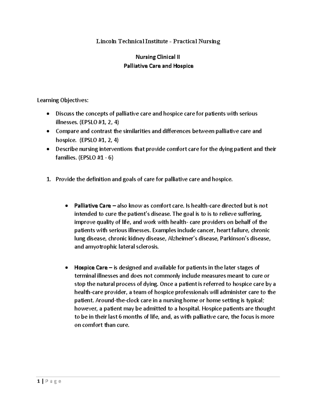Clinical Assignment Term 2: Palliative Care & Hospice Overview - Studocu