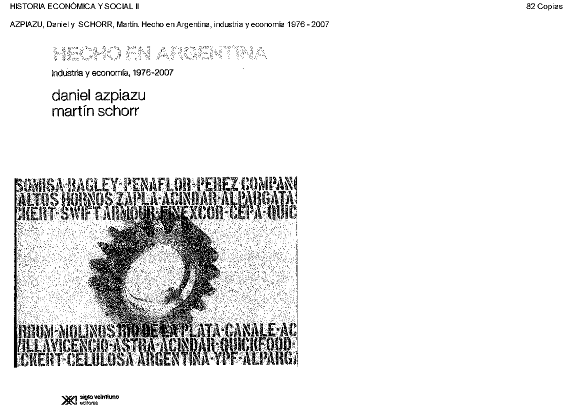 Hecho en Argentina: Industria y Economía 1976-2007 por Azpiazu y Schorr - Document Preview