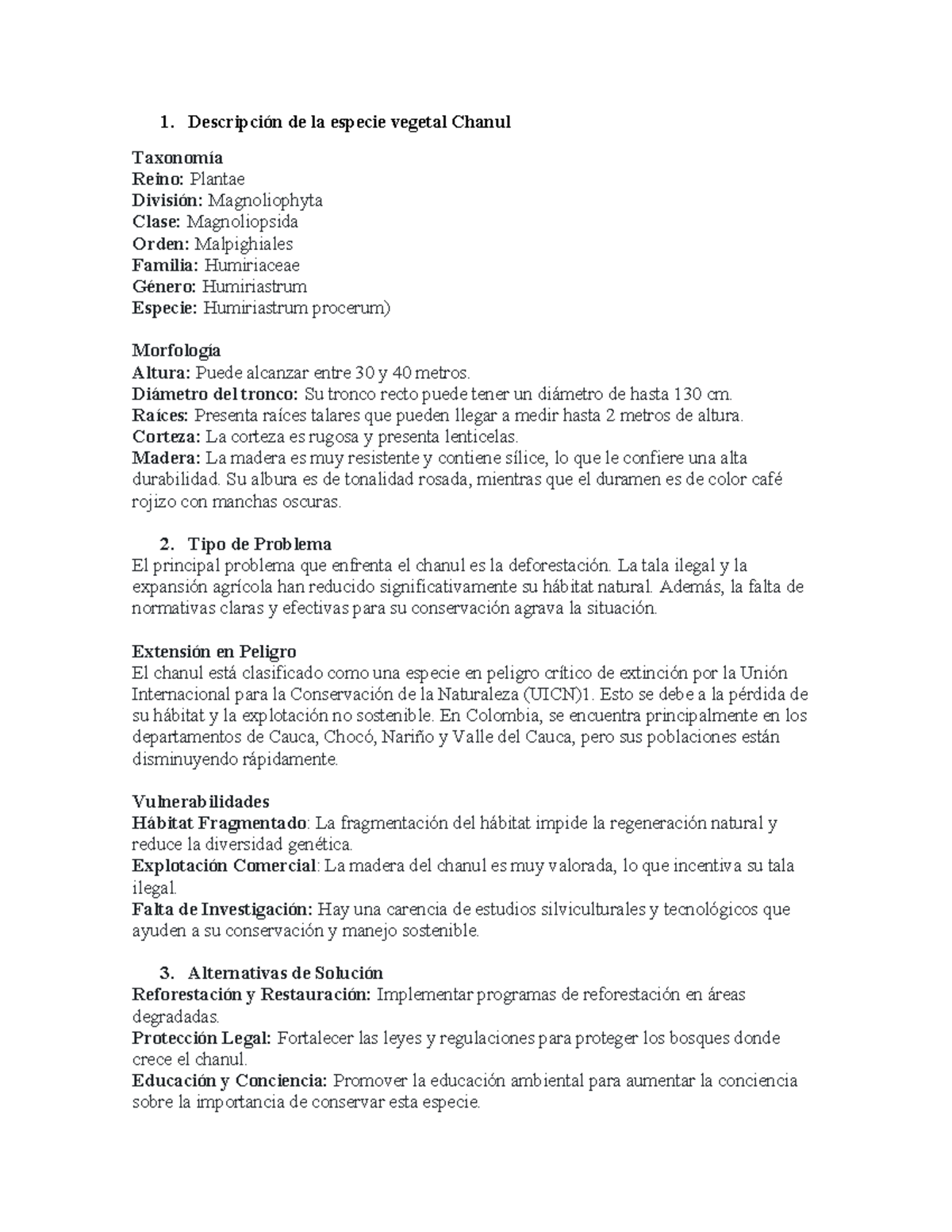 Descripción de la especie vegetal Chanul tarea 3 - Descripción de la ...