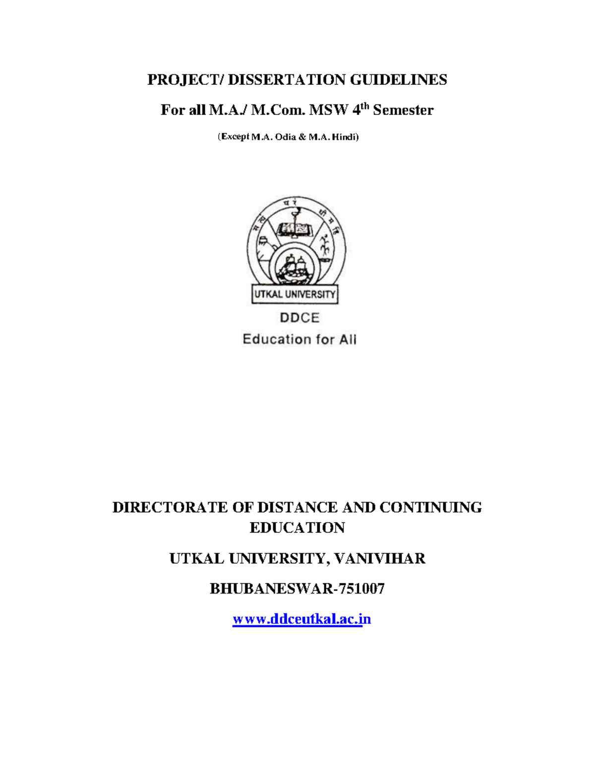 M.Com & MSW Project/Dissertation Guidelines - Utkal University - Studocu