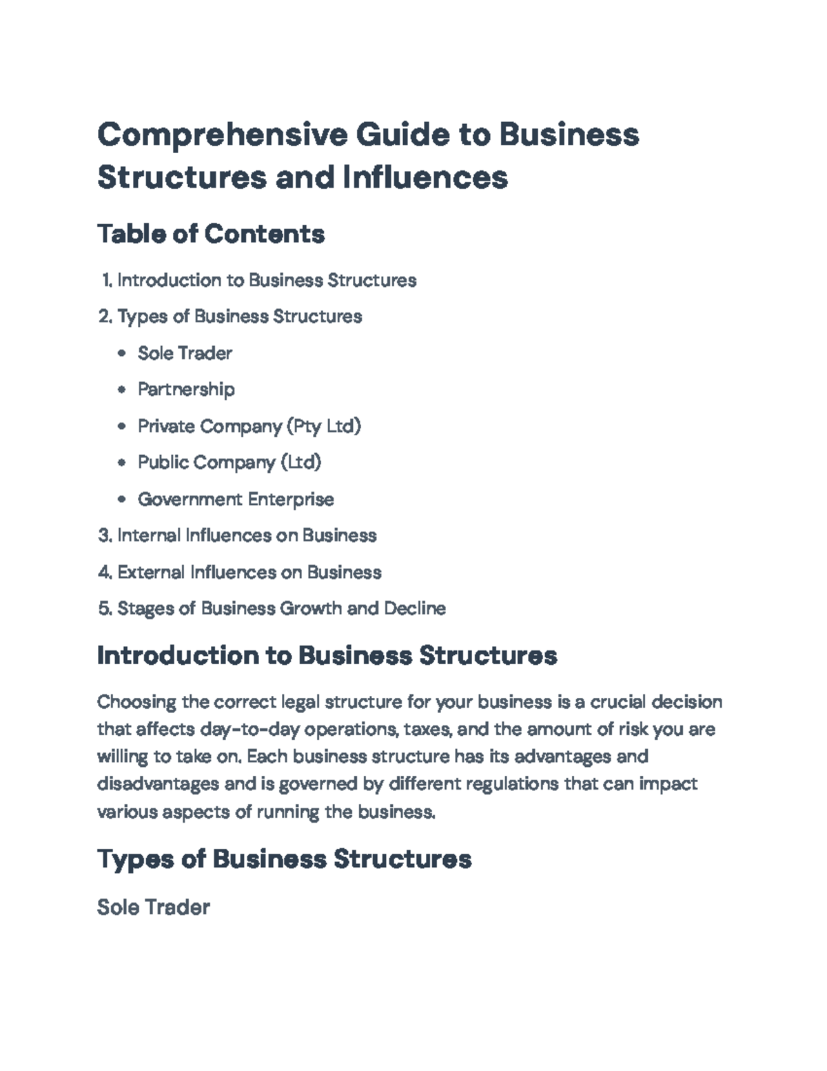 Business Structures and Influences: A Comprehensive Guide ...