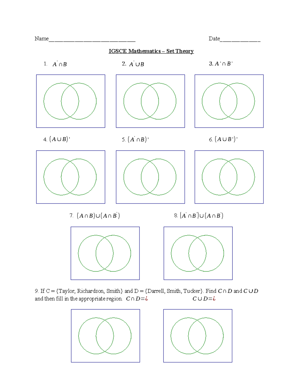 Sets - Snssn - Mathematics and Statistics - Name ...