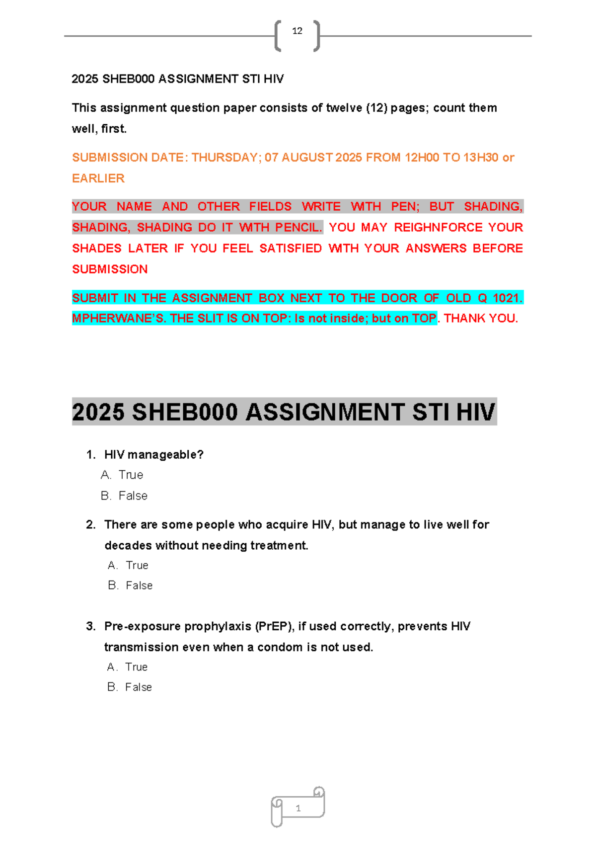 2025 SHEB000 Assignment: Understanding STI & HIV Management - Studocu