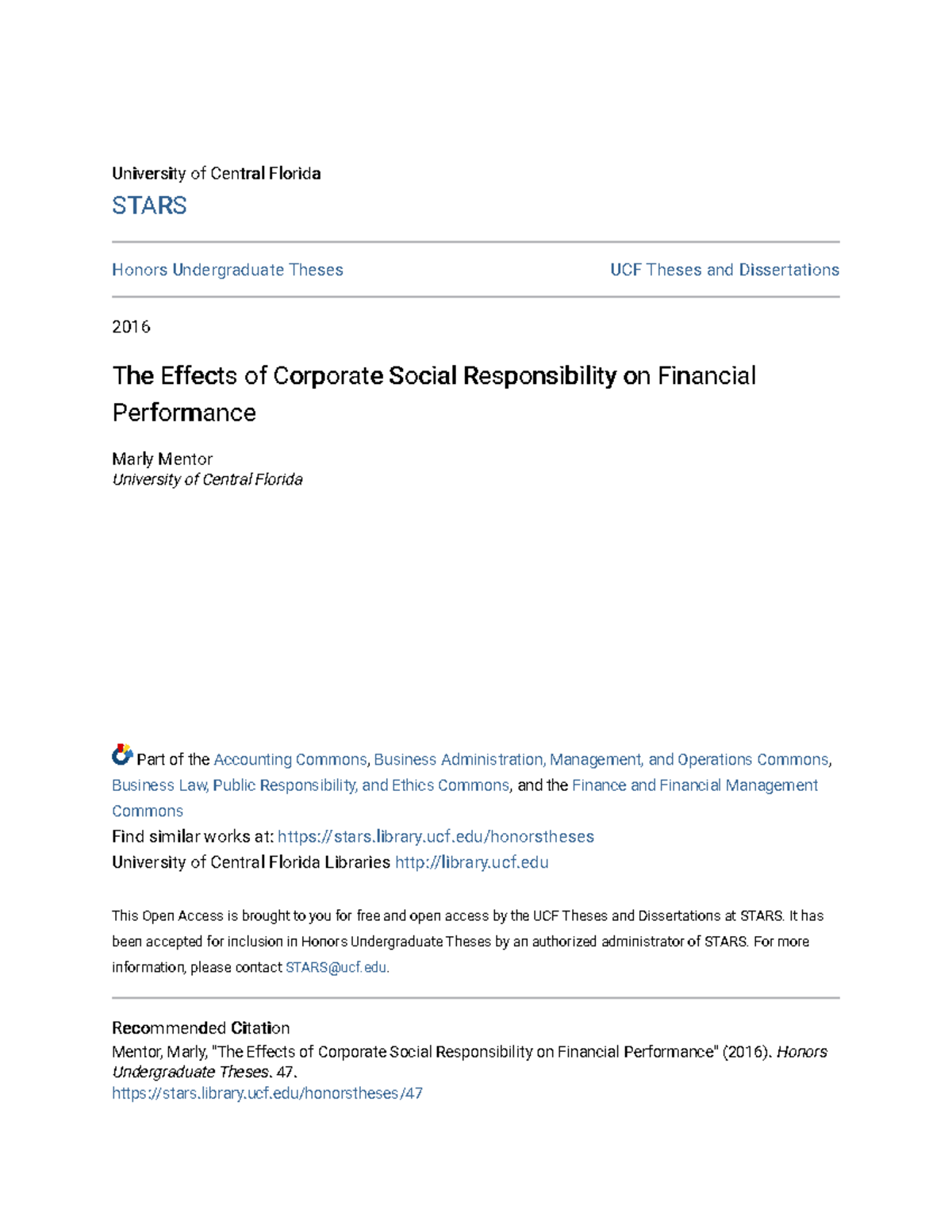 The Effects of Corporate Social Responsibility on Financial Perfo ...