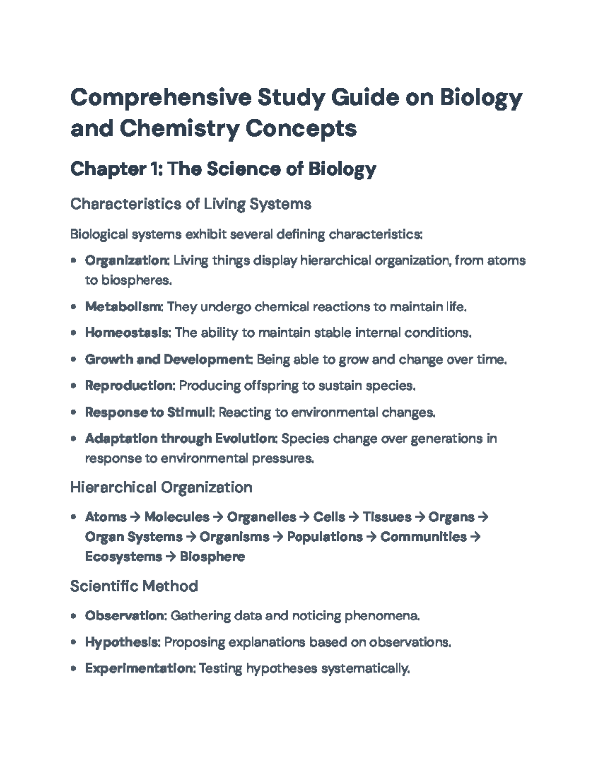 Comprehensive Study Guide: Biology & Chemistry Concepts (Final Exam ...