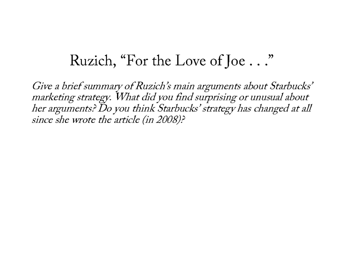 Ruzich, the Love of Joe: Analyzing Marketing Strategies in Week 4 ...
