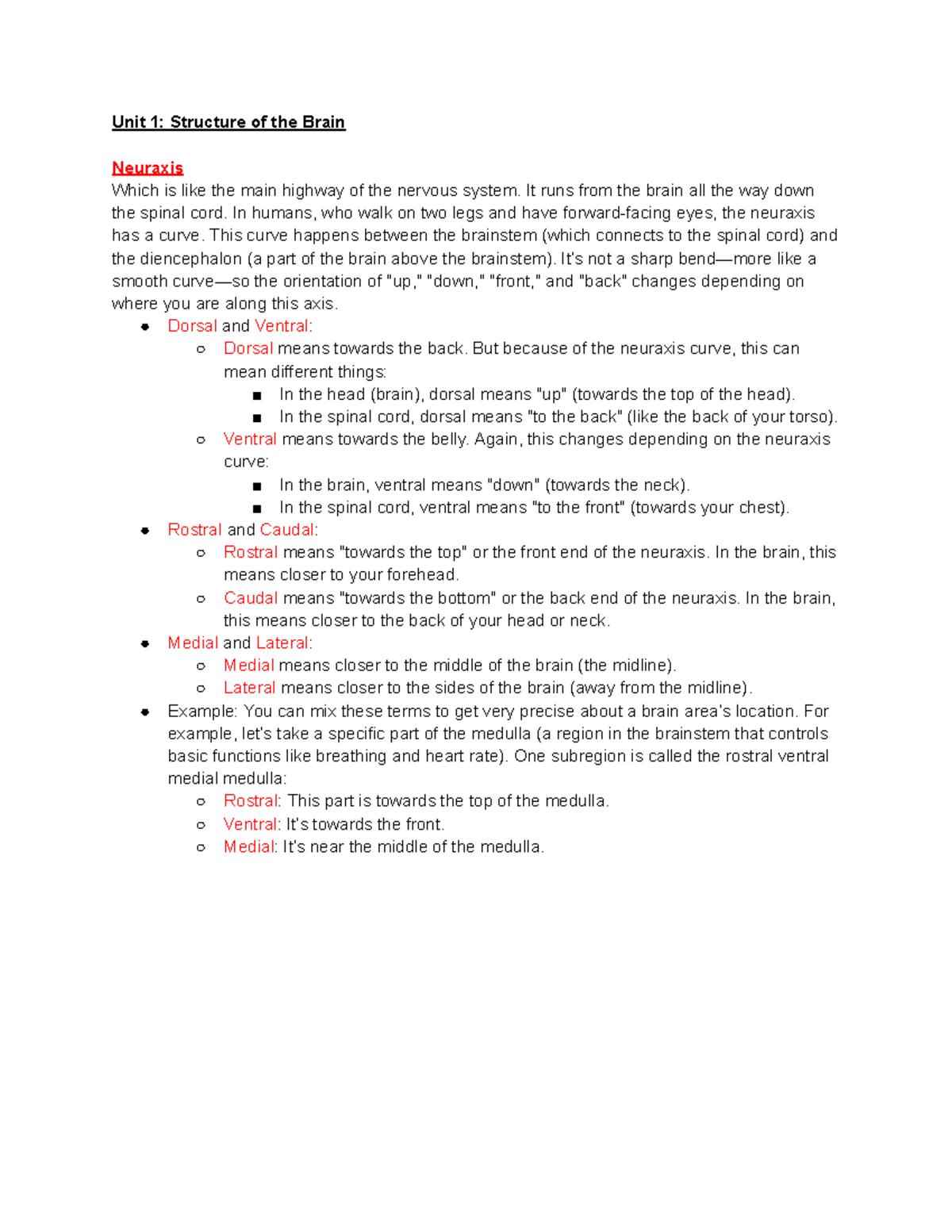 PSYCH 1XX3 Notes - Unit 1: Structure of the Brain Neuraxis Which is ...