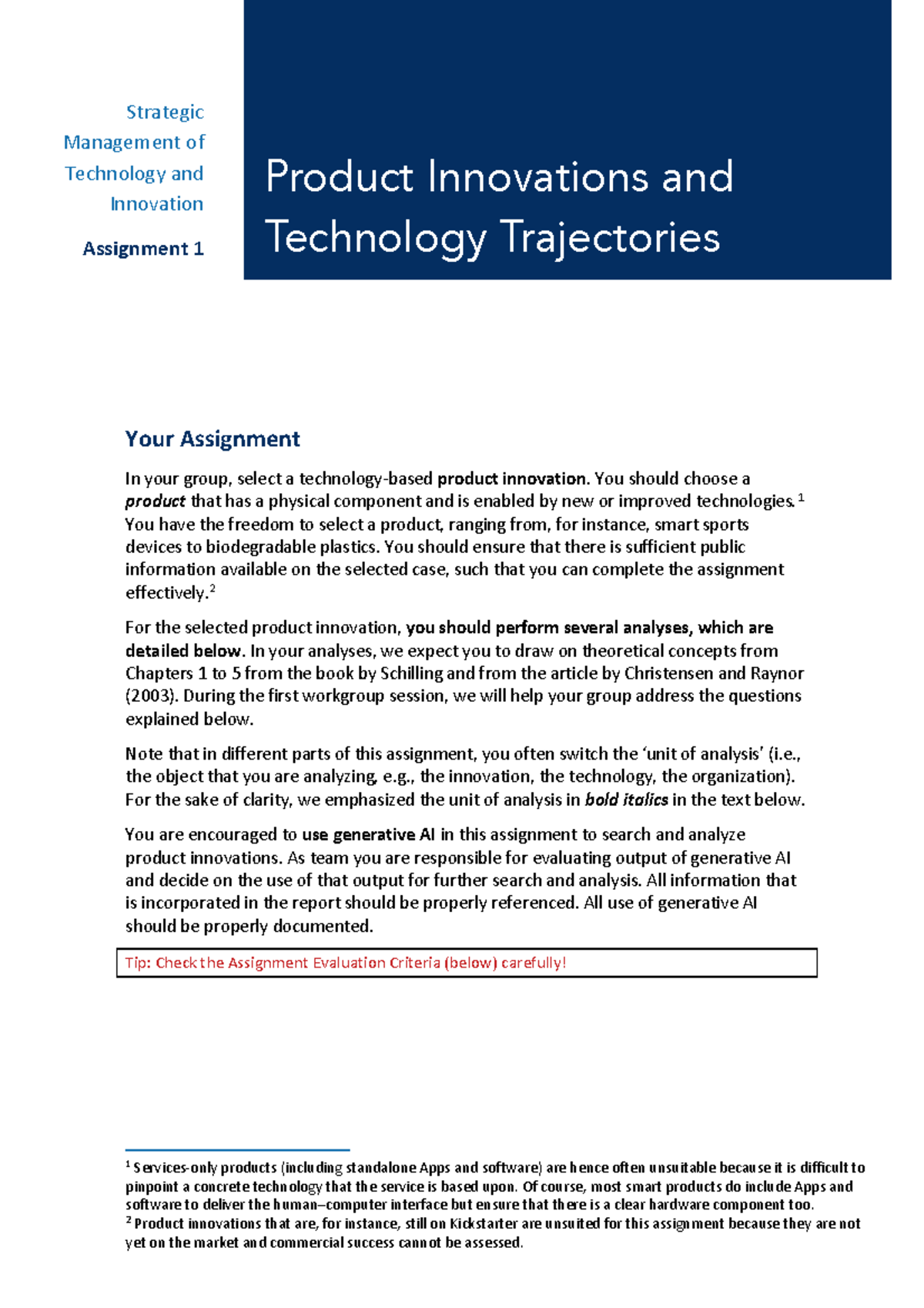 Strategic Management of Technology and Innovation (2025) - Assignment 1 ...