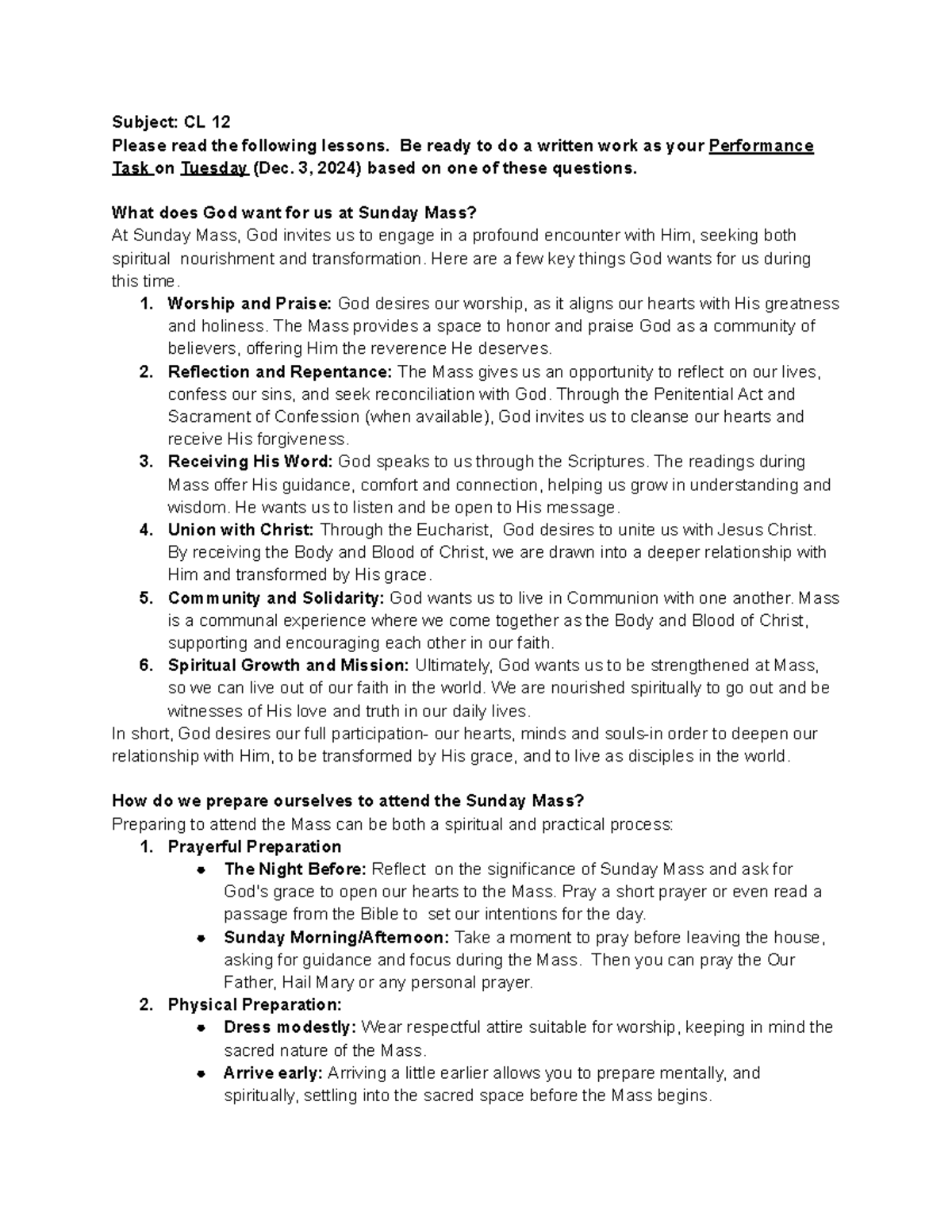 READ AND Understand THE Following - Subject: CL 12 Please read the ...