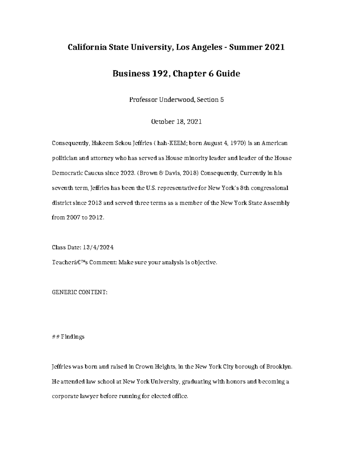 Business 192: Chapter 6 Study Guide for Summer 2021 at CSULA - Studocu