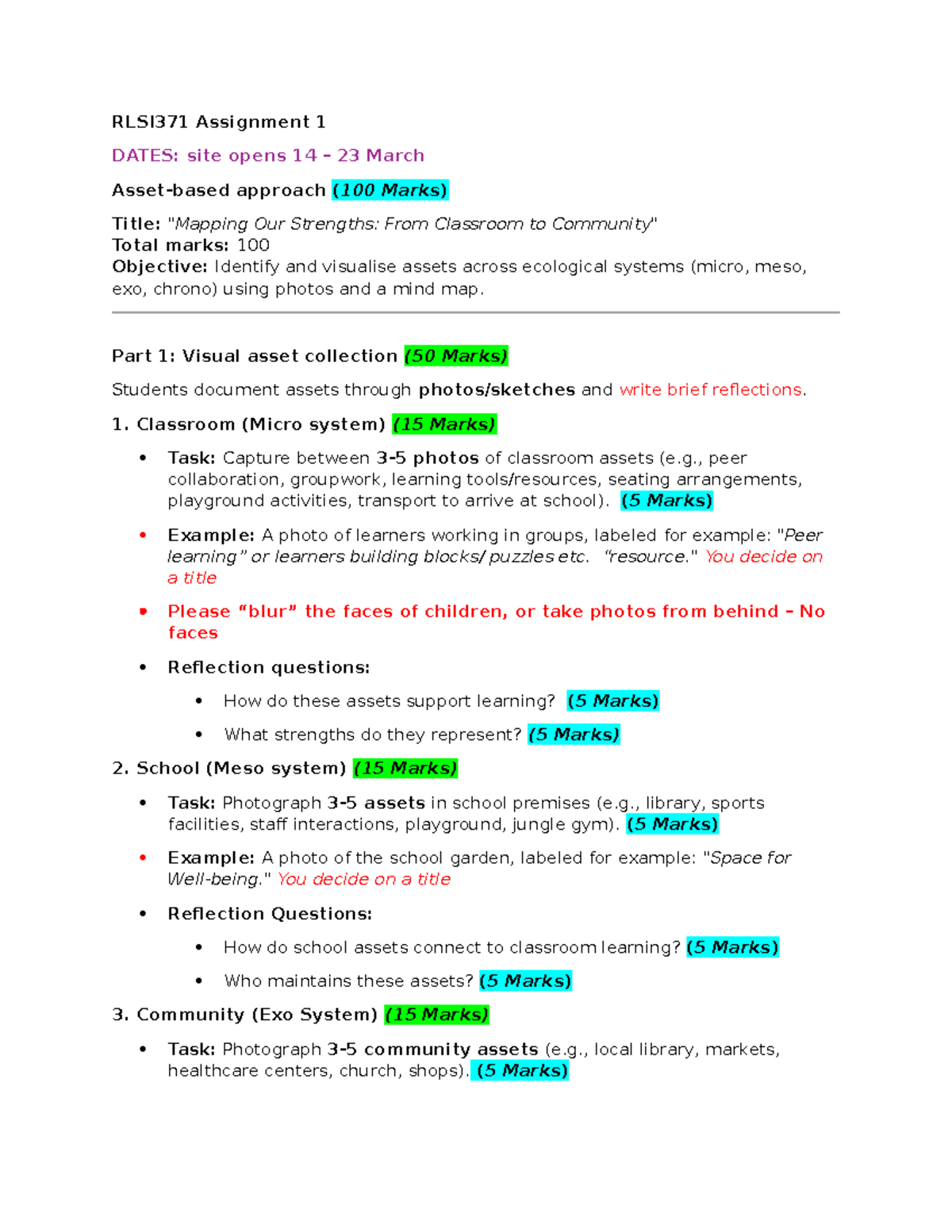 RLSI371 Assignment 1: Asset-Based Ecosystem Mapping Project - Studocu