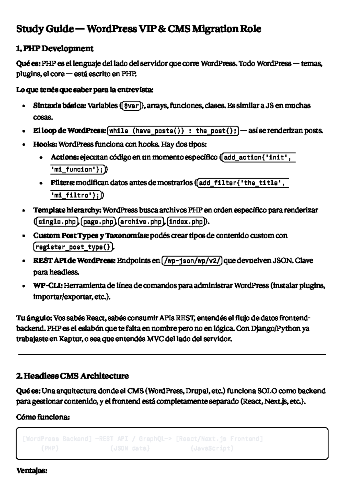 Study Guide: WordPress VIP CMS Migration Role 1 - PHP & Headless CMS ...