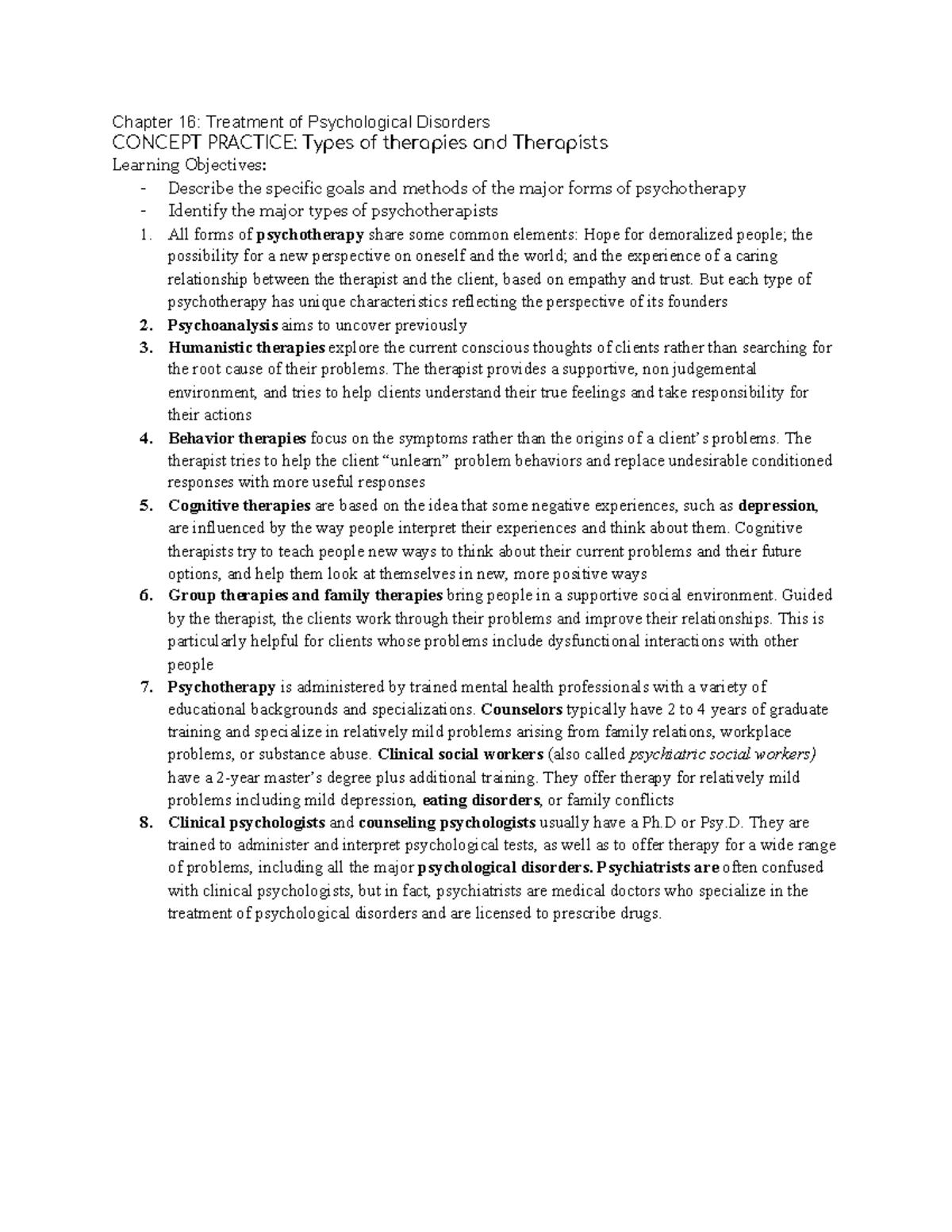 Chapter 16 Treatment of Psychological Disorders - Chapter 16: Treatment ...