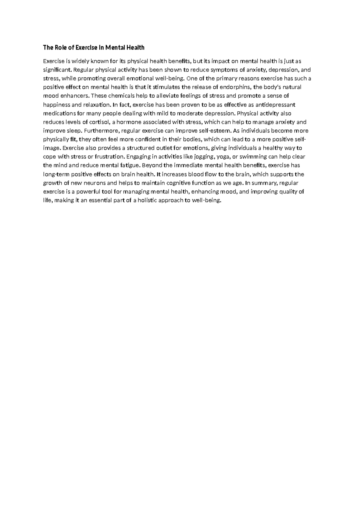 The Role of Exercise in Mental Health - The Role of Exercise in Mental ...