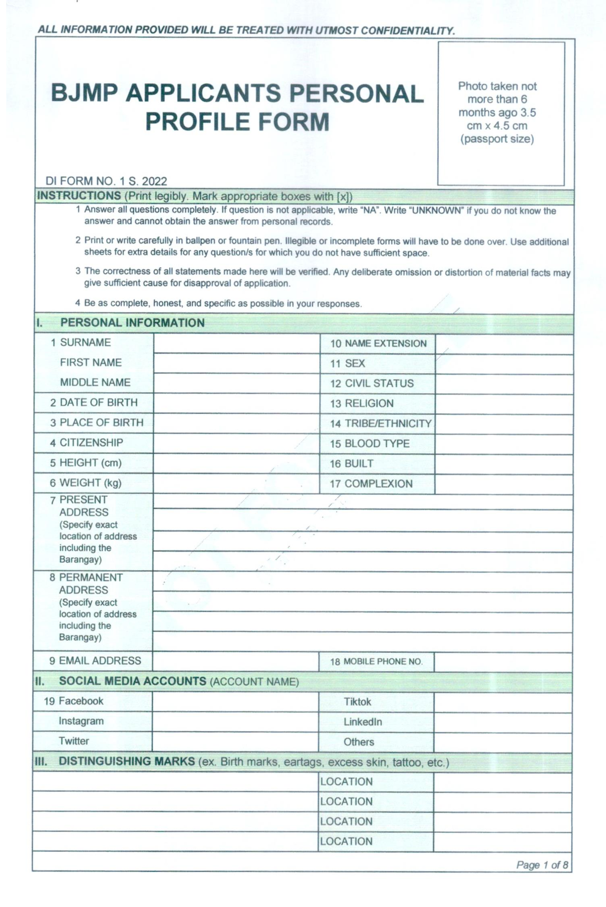 BJMP Applicant B.I. Form: Personal Information & Instructions - Studocu