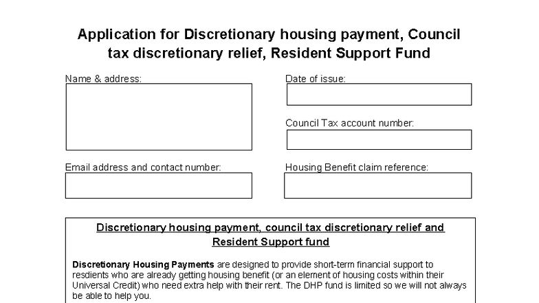 Application for DHP, Council Tax Relief & Resident Support Fund - Studocu