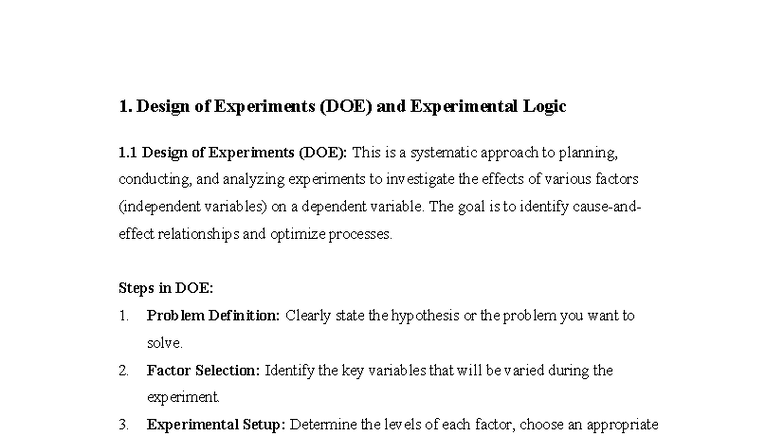 Design of Experiments (DOE) and Experimental Logic RM Notes - Studocu
