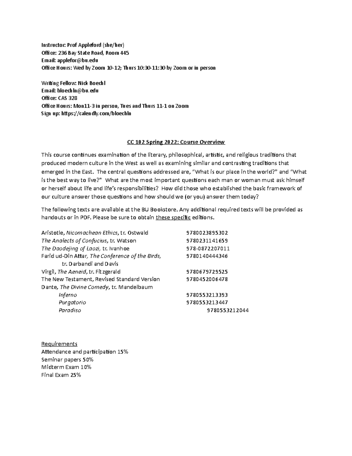 CC102 Syllabus: Core Program Exploration of Classics & Antiquity - Studocu