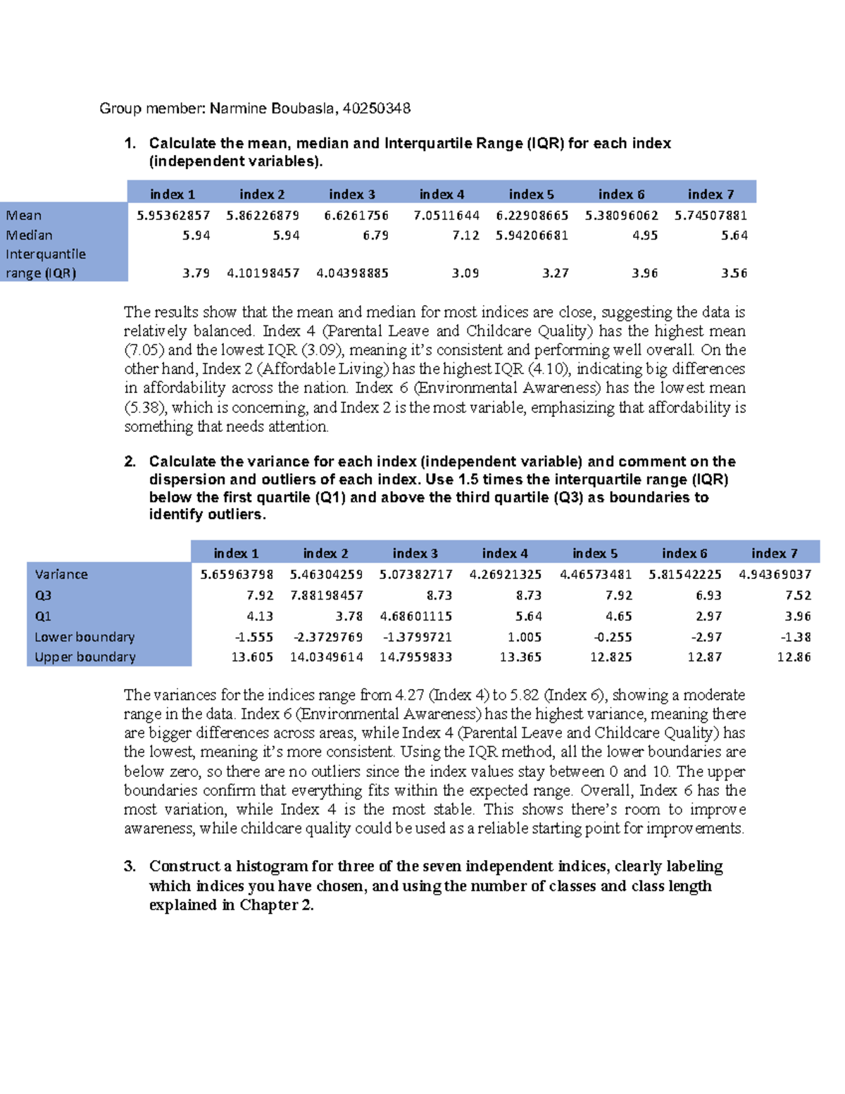 COMM214 DAP Simulation: Statistical Analysis of Indices and Insights ...