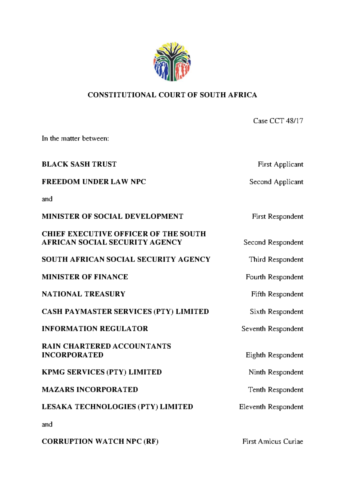 Black Sash Trust v Minister of Social Development (CCT 4817) - ZACC 12 ...