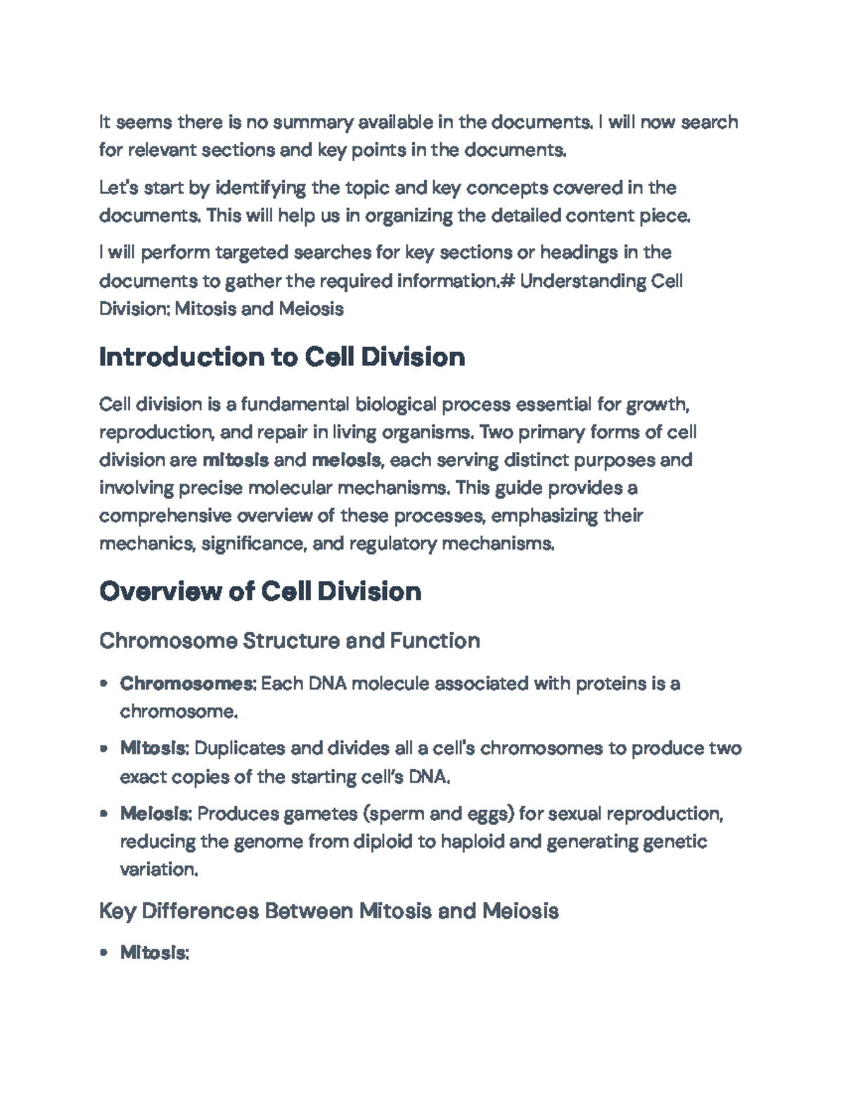 Comprehensive Overview of Mitosis and Meiosis (Bio 101) - Studocu