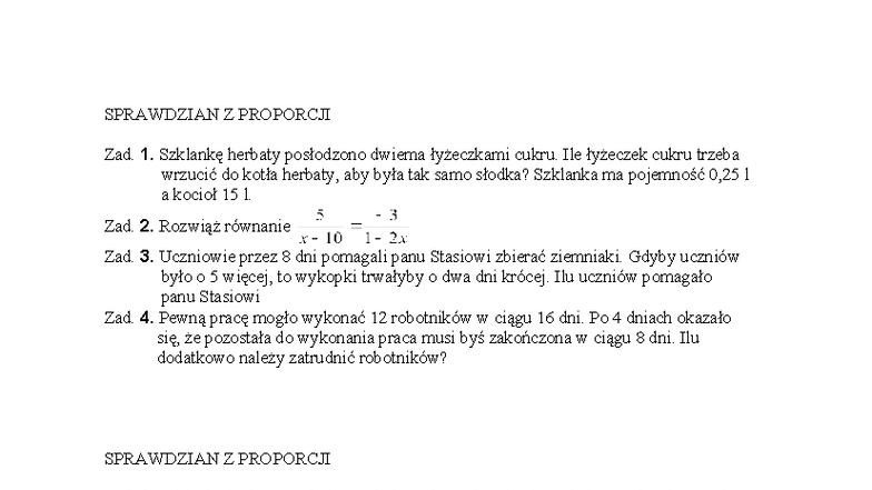 SPRAWDZIAN Z PROPORCJI - Ćwiczenia i Zadania - Studocu