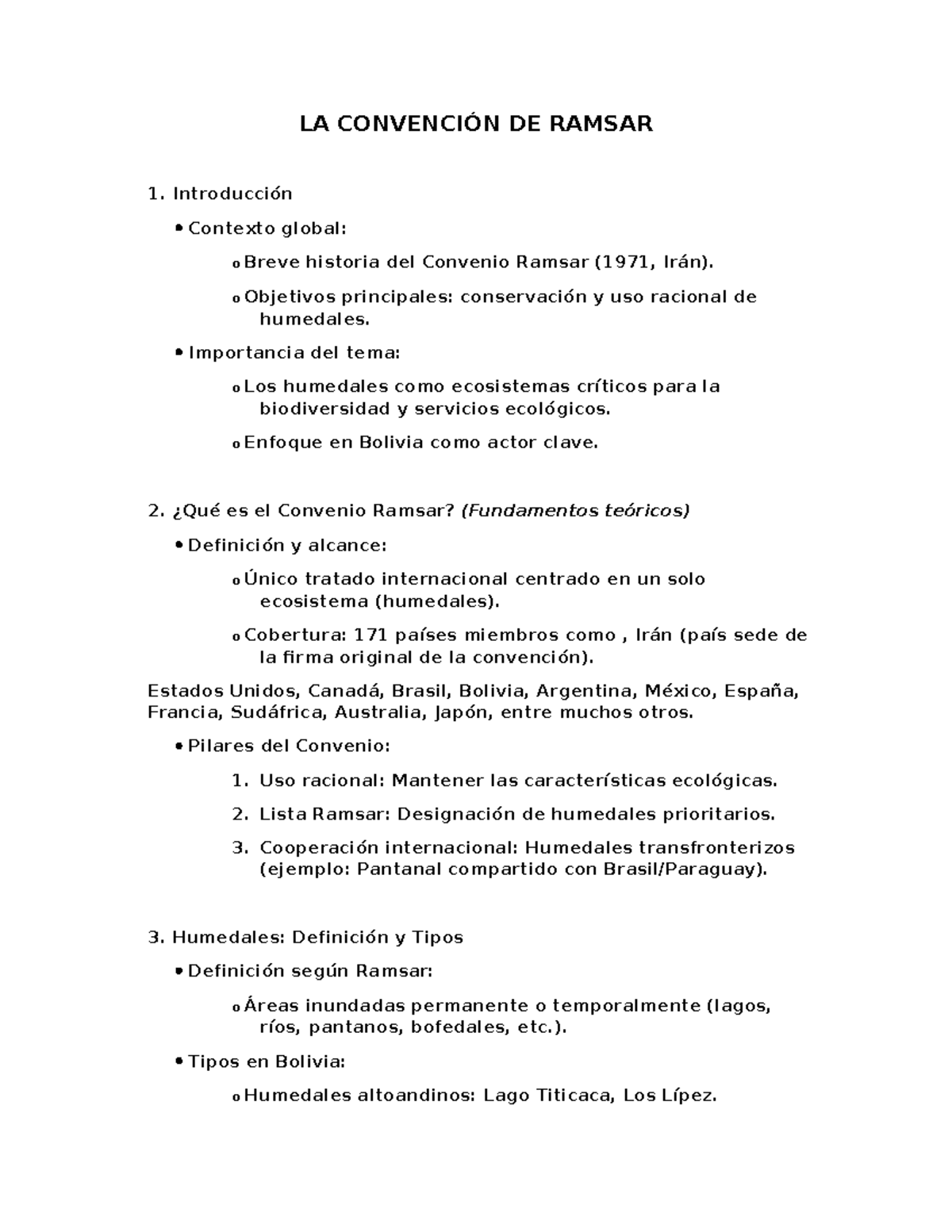 Informe sobre la Convención de Ramsar y Humedales en Bolivia - Studocu