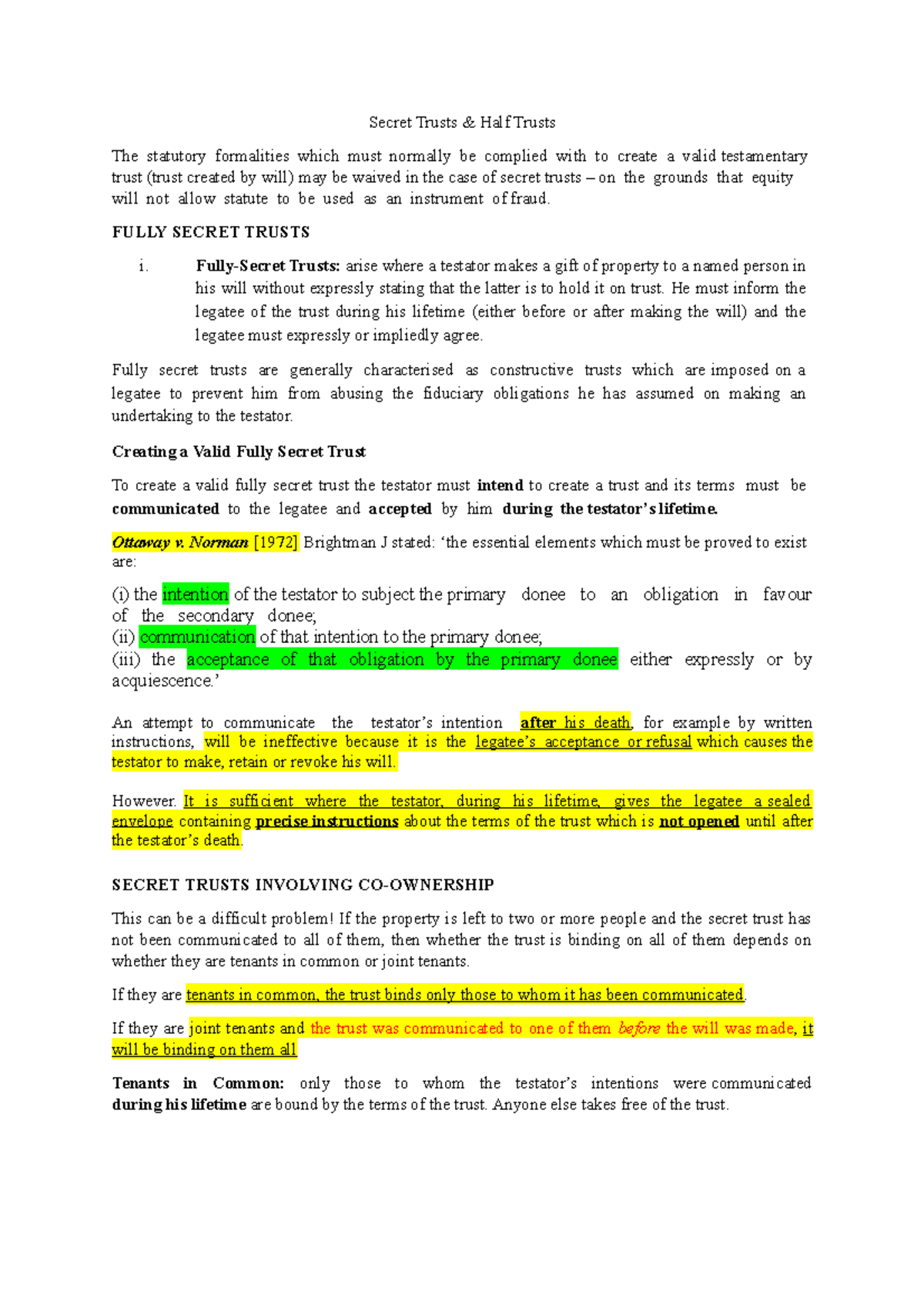 Secret and Half Secret Trusts: Understanding Key Legal Principles - Studocu