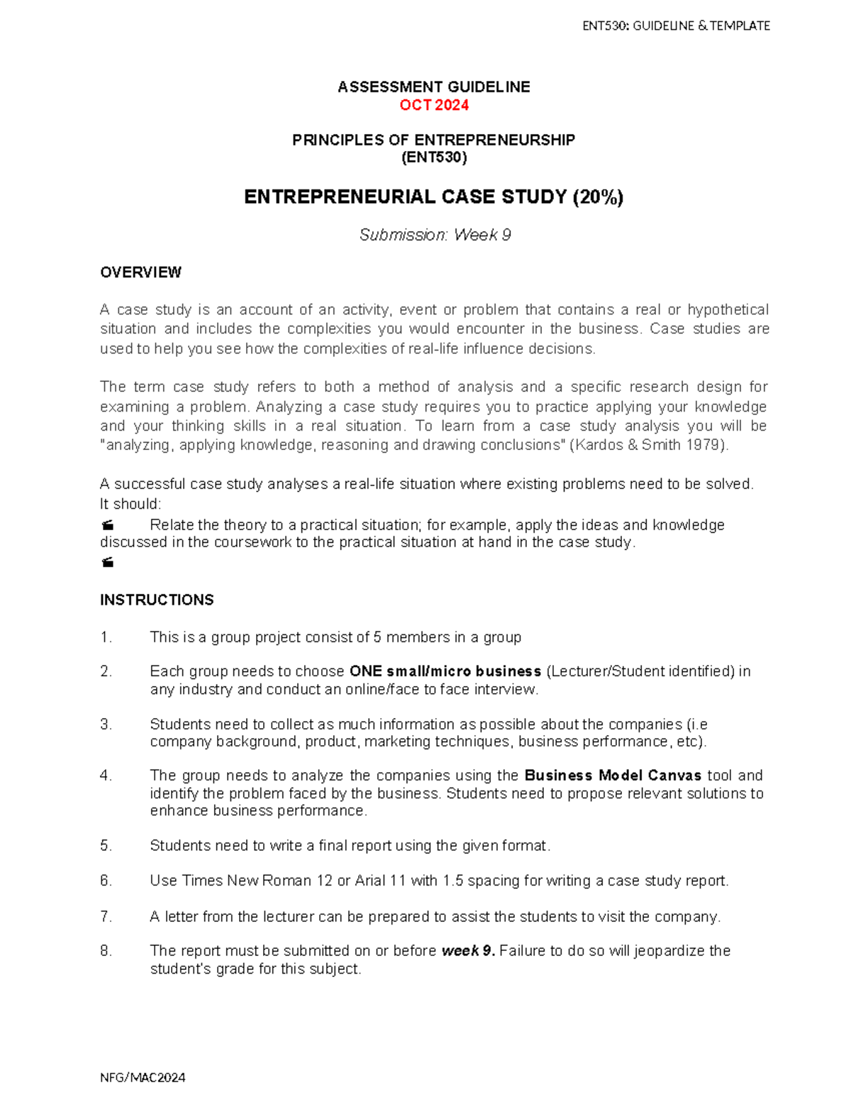 OCT 2024 ENT530 Guideline - ASSESSMENT GUIDELINE OCT 2024 PRINCIPLES OF ...