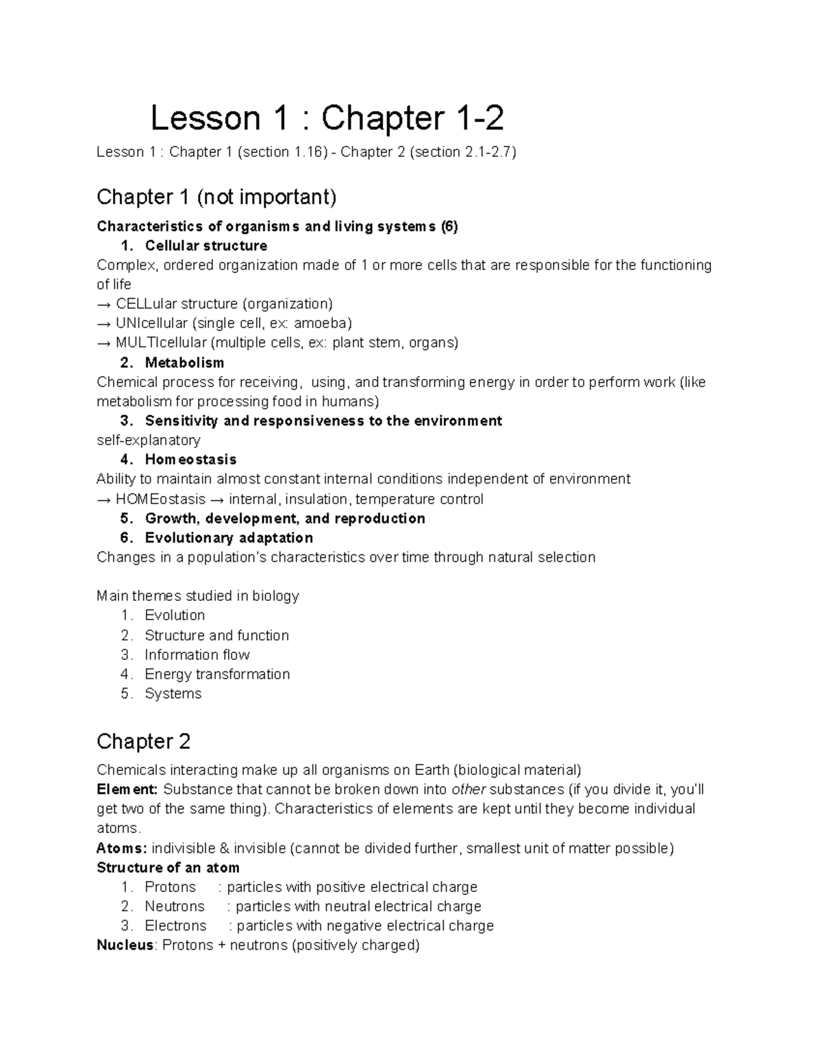 Biology 202: Lesson Notes on Organisms, Cells, and Evolution - Studocu