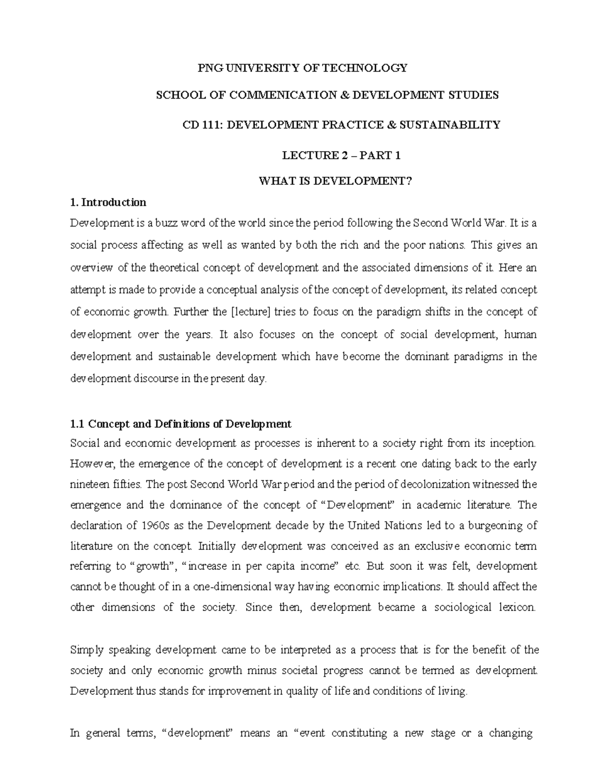 CD 111 Lecture 2: Understanding Development Concepts and Dimensions ...