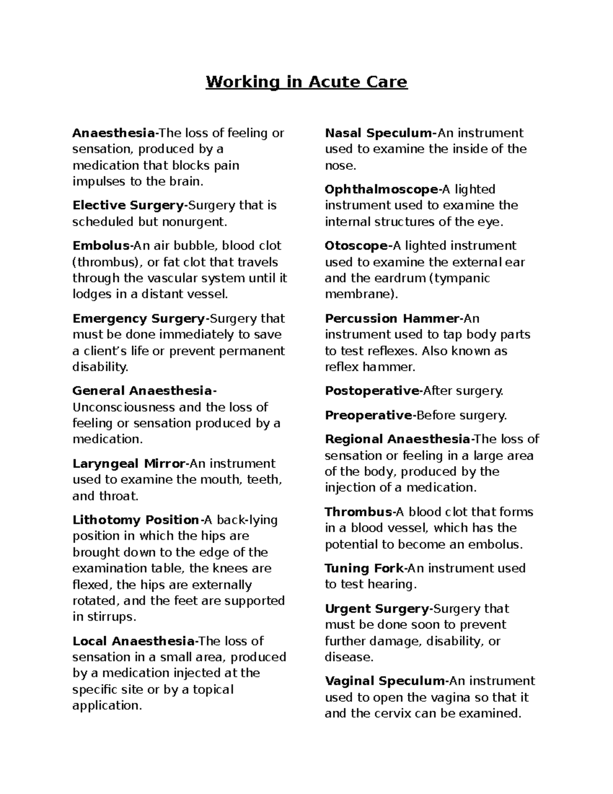 Working in Acute Care: Essential Notes for Support Workers - Studocu