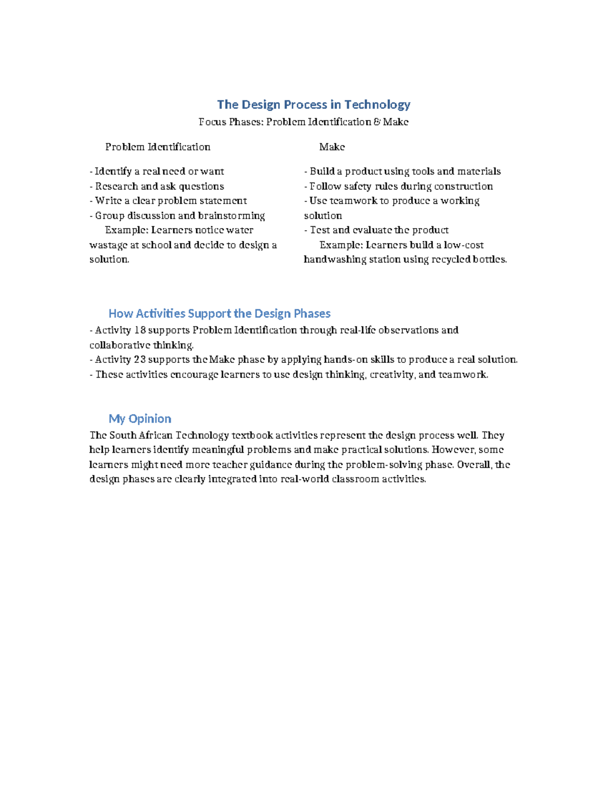 Design Phases in Technology: Problem Identification & Making - Studocu
