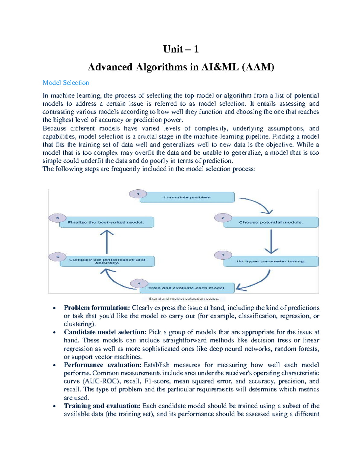 Unit 1 AAM - Advanced Algorithms in AI & ML: Model Selection Overview ...