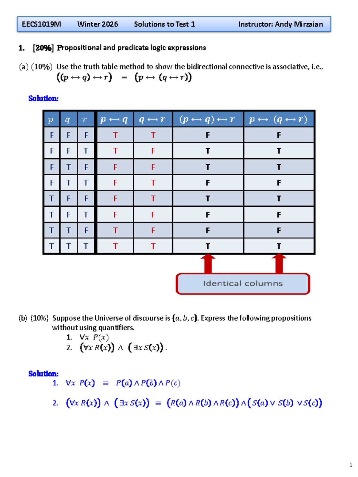 EECS1019M 1. Winter 2026 Solutions to Test 1 on Logic and Proofs - Studocu