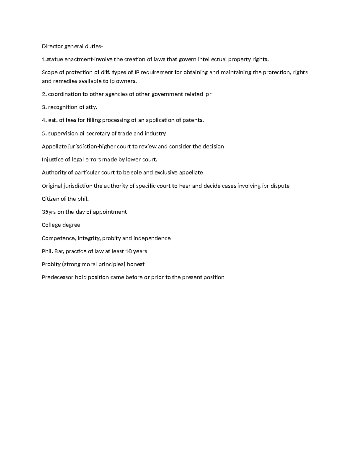 Director General Duties: Overview of Intellectual Property Rights - Studocu