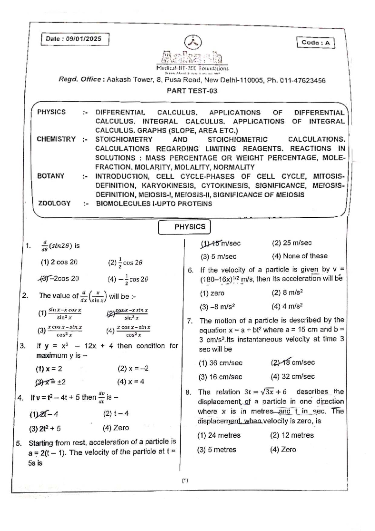 NEET Test 2 - Biology: Cell Cycle & Biomolecules; Chemistry ...