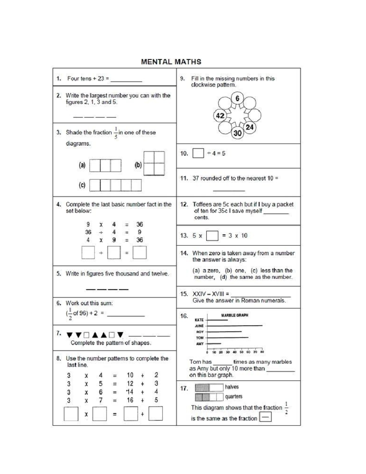 Mental Maths Worksheet: Patterns and Number Facts - Studocu