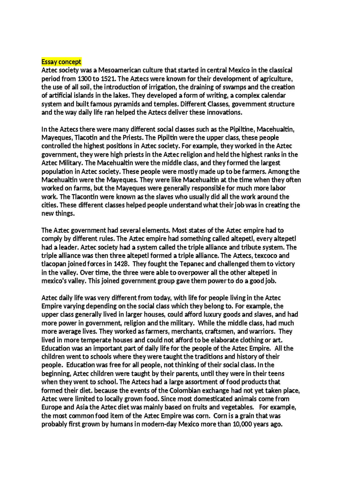 Aztec Society: An Essay on Class Structure and Innovations - Studocu