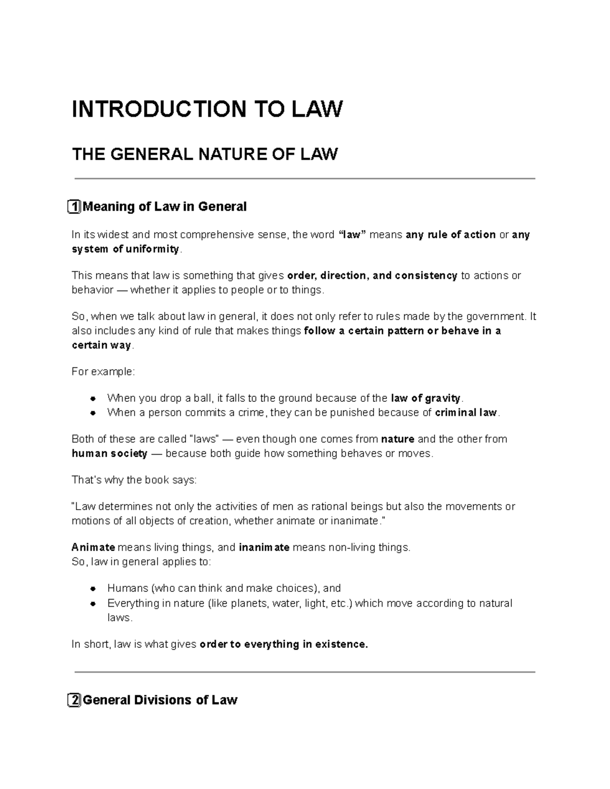 Introduction to Law: General Nature and Sources (Oblicon Notes) - Studocu