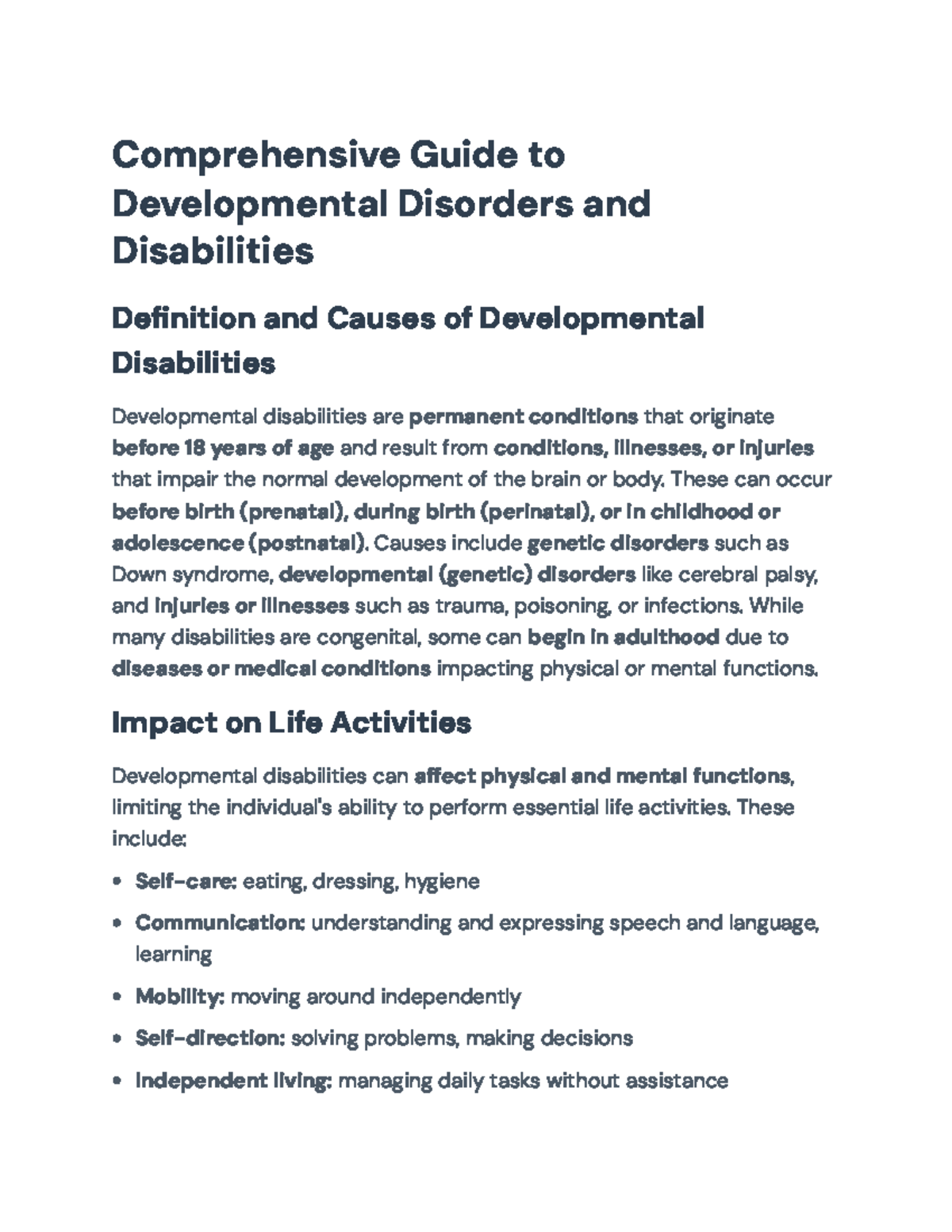 Comprehensive Overview of Developmental Disorders and Disabilities (DD ...