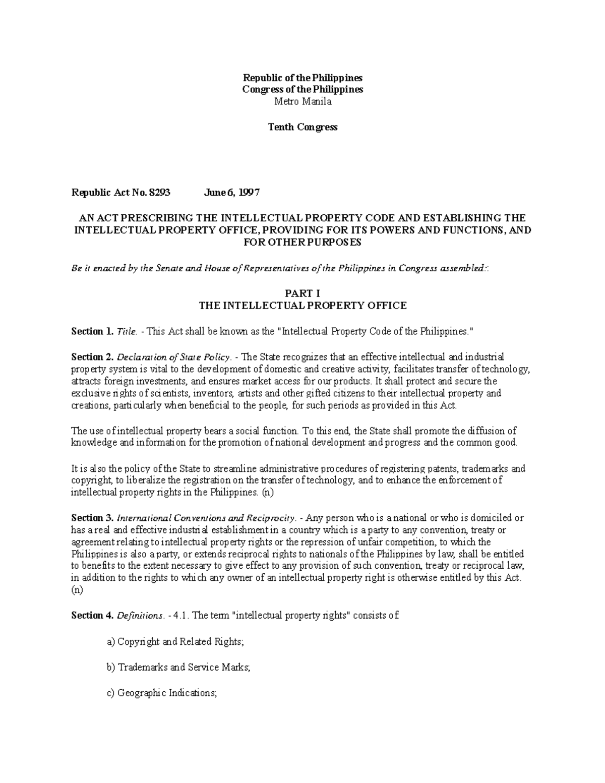 RA 8293 Intellectual Property Code - Republic of the Philippines ...