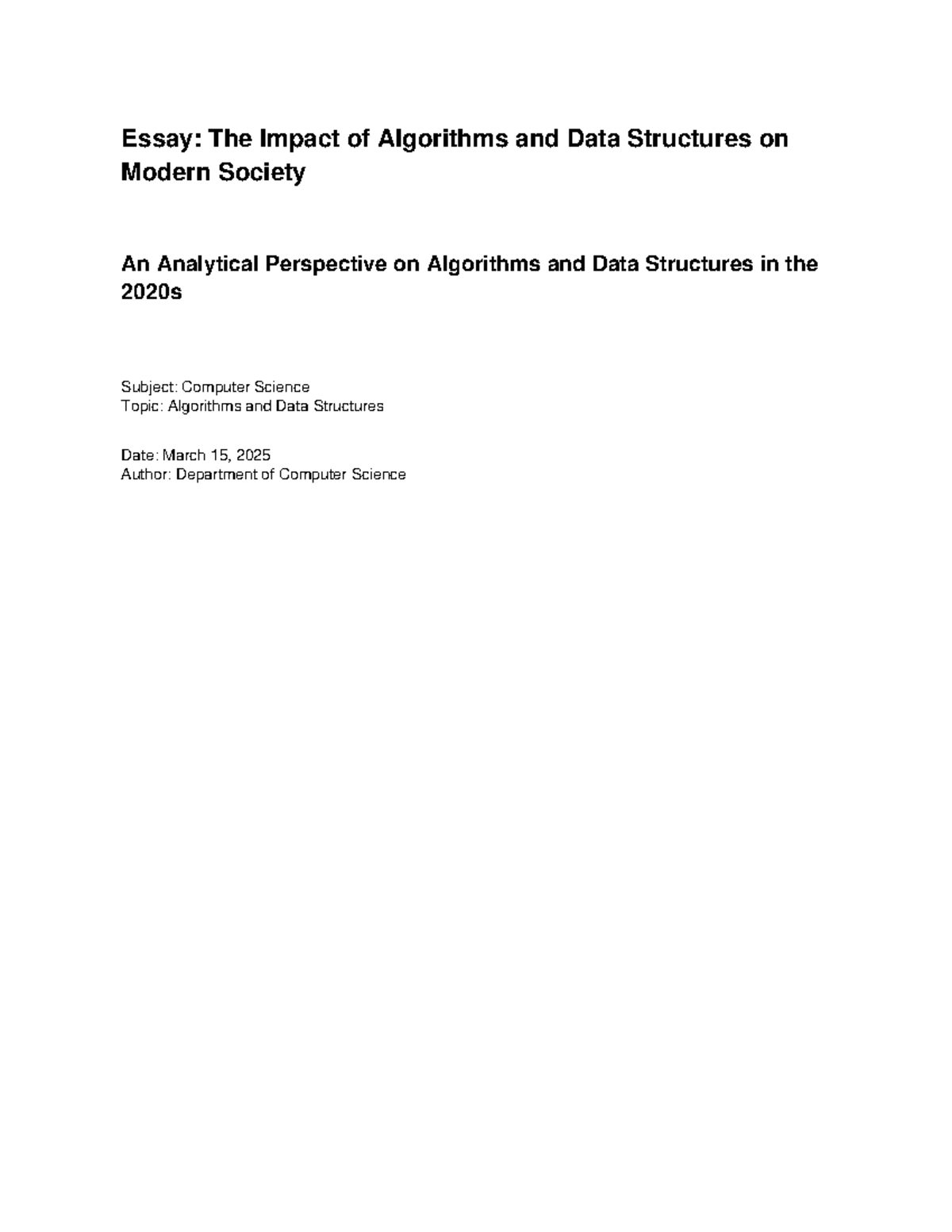CS 2025 Essay: Analyzing the Impact of Algorithms & Data Structures ...